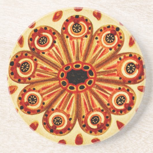 ヴィンテージオレンジイエローマリンチュニートイラストレーション コースター (正面)