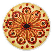 ヴィンテージオレンジイエローマリンチュニートイラストレーション セラミックノブ (正面)