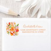 ヴィンテージオレンジウォーターカラーフラワーズ差出人住所 ラベル (インサイチュ)