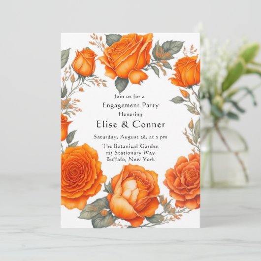 ヴィンテージオレンジウォーター色牡丹婚約パーティ 招待状 (スタンド正面)