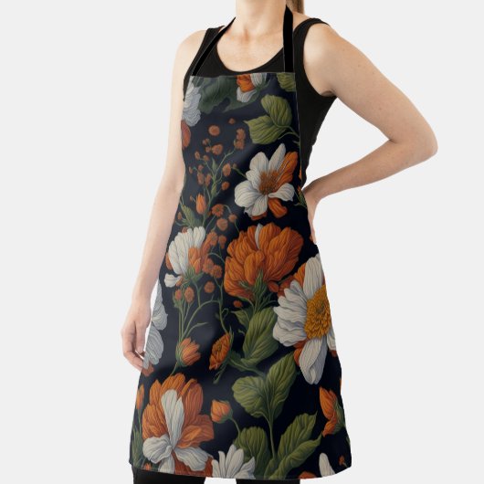 ヴィンテージオレンジエレガント色の白いレトロ花 エプロン (インサイチュ)