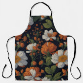 ヴィンテージオレンジエレガント色の白いレトロ花 エプロン (正面)