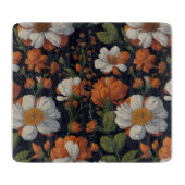 ヴィンテージオレンジエレガント色の白いレトロ花 カッティングボード (正面)