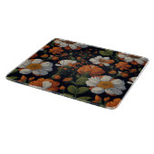 ヴィンテージオレンジエレガント色の白いレトロ花 カッティングボード (角)