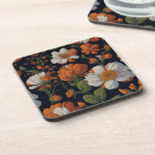 ヴィンテージオレンジエレガント色の白いレトロ花 コースター (左側)