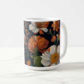 ヴィンテージオレンジエレガント色の白いレトロ花 コーヒーマグカップ (正面右)