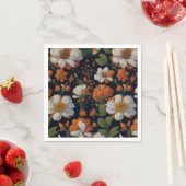 ヴィンテージオレンジエレガント色の白いレトロ花 スタンダードカクテルナプキン (インサイチュ)