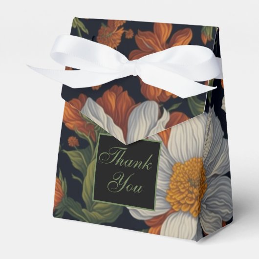 ヴィンテージオレンジエレガント色の白いレトロ花 フェイバーボックス (正面サイド)