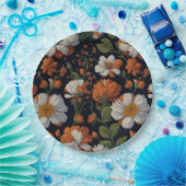 ヴィンテージオレンジエレガント色の白いレトロ花 ペーパープレート (パーティー)