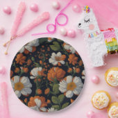 ヴィンテージオレンジエレガント色の白いレトロ花 ペーパープレート (パーティー)