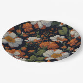 ヴィンテージオレンジエレガント色の白いレトロ花 ペーパープレート (アングル)