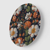 ヴィンテージオレンジエレガント色の白いレトロ花 ラージ壁時計 (傾斜)