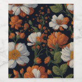 ヴィンテージオレンジエレガント色の白いレトロ花 ワインラベル (シングルラベル)