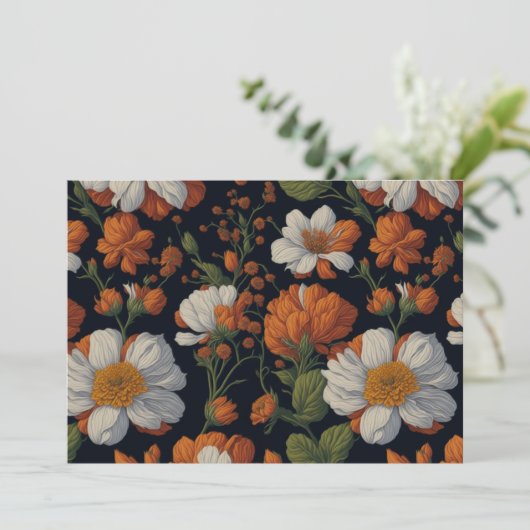 ヴィンテージオレンジエレガント色の白いレトロ花 招待状 (スタンド正面)