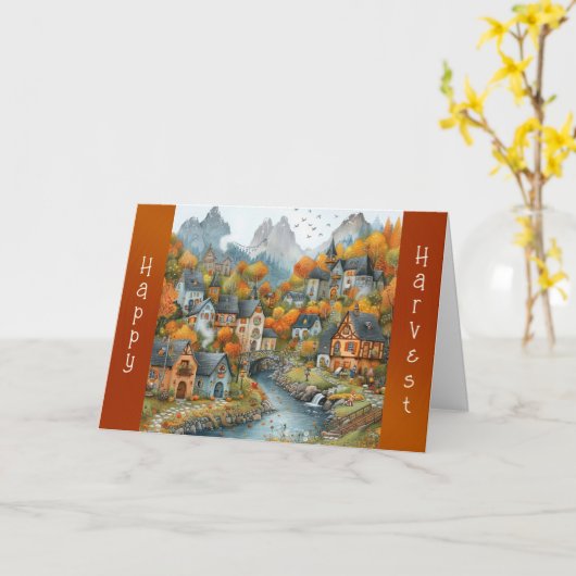 ヴィンテージオレンジオータムツリーズマウンテンサンクスギビング カード (黄色い花)