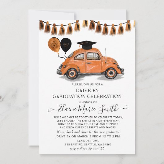 ヴィンテージオレンジカブトムシ気球が卒業で運転 招待状 (正面)