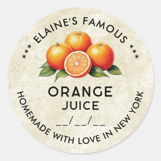 ヴィンテージオレンジジュースは日付のシールを保存する ラウンドシール (正面)
