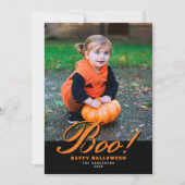 ヴィンテージオレンジスクリプトブー！ハロウィーンの写真 シーズンカード (正面)