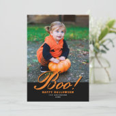 ヴィンテージオレンジスクリプトブー！ハロウィーンの写真 シーズンカード (スタンド正面)