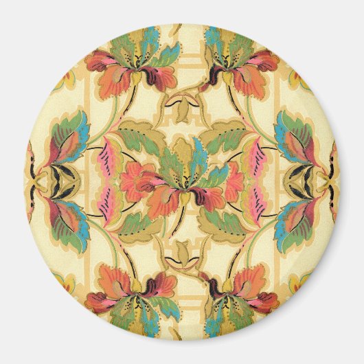 ヴィンテージオレンジターコイズフローラ壁紙パターン マグネット (正面)