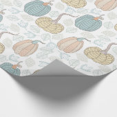 ヴィンテージオレンジティール（緑がかった色）カボチャ紅葉オンホワイト ラッピングペーパー (角)