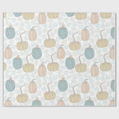 ヴィンテージオレンジティール（緑がかった色）カボチャ紅葉オンホワイト ラッピングペーパー (フラット)