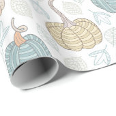 ヴィンテージオレンジティール（緑がかった色）カボチャ紅葉オンホワイト ラッピングペーパー (ロールコーナー)