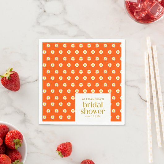 ヴィンテージオレンジデイジーフラワーズブライダルシャワーカスタム スタンダードカクテルナプキン (インサイチュ)