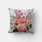 ヴィンテージオレンジバラとグリーン離れ赤面 クッション (正面)