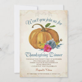 ヴィンテージオレンジパンプキン感謝祭ディナー 招待状