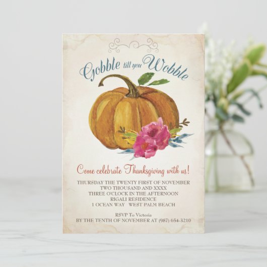 ヴィンテージオレンジパンプキン感謝祭ファミリーディナー 招待状 (スタンド正面)