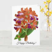 ヴィンテージオレンジパープルオーキッドフラワー カード (黄色い花)