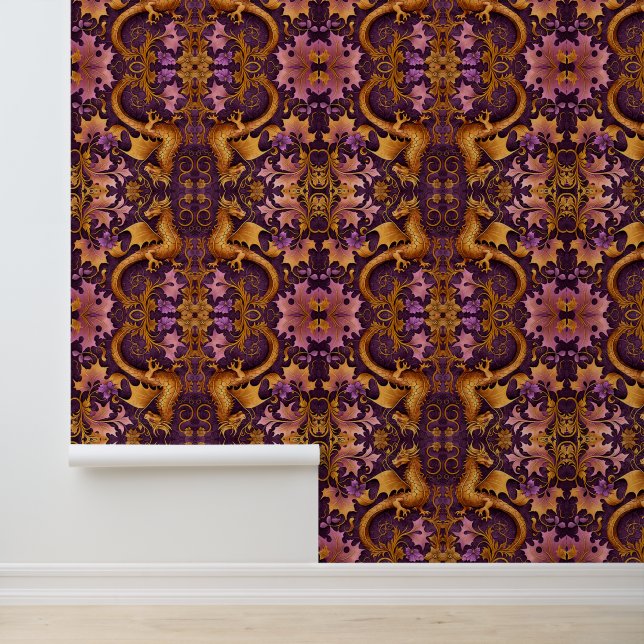 ヴィンテージオレンジピンクと紫のドラゴンパターン 壁紙 (アプリケーション)