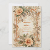 ヴィンテージオレンジフローラアールヌーボー結婚ズ 招待状 (正面)