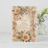 ヴィンテージオレンジフローラアールヌーボー結婚ズ 招待状 (スタンド正面)