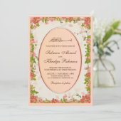 ヴィンテージオレンジフローラフレームイスラム結婚教徒 招待状 (スタンド正面)