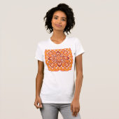 ヴィンテージオレンジフローラレトロ抽象芸術アート Tシャツ (正面フル)