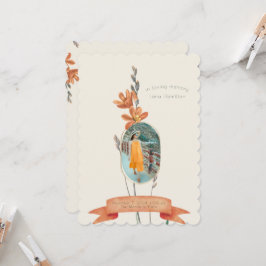 ヴィンテージオレンジフローラ写真葬儀プログラム 招待状