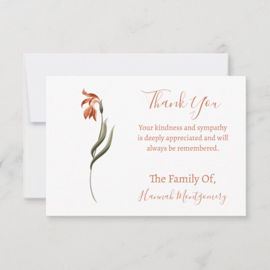 ヴィンテージオレンジフローラ悔やみや弔慰サンキューカード ノートカード (正面)