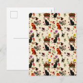 ヴィンテージオレンジブラックキャッツバードガーデン シーズンポストカード (正面/裏面)