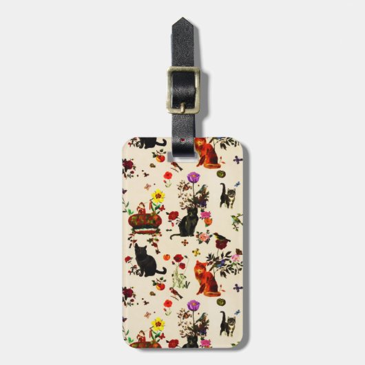 ヴィンテージオレンジブラックキャッツバードガーデン ラゲッジタグ (正面縦)
