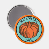 ヴィンテージオレンジブラックハロウィーンパンプキンインクアート マグネット (正面/裏面)