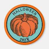 ヴィンテージオレンジブラックハロウィーンパンプキンインクアート マグネット (正面)