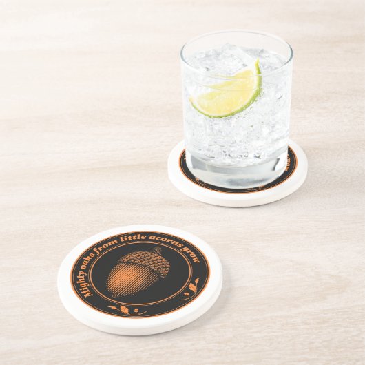 ヴィンテージオレンジブラック諺オークアコーンプラントコースト コースター (側面)