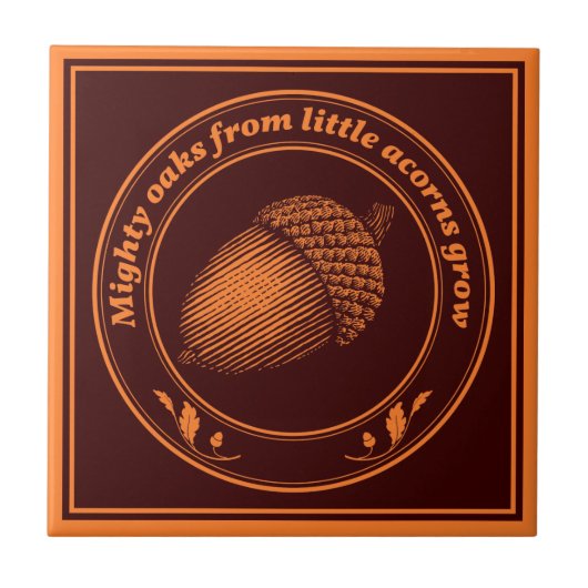 ヴィンテージオレンジブラック諺オークアコーン植物 タイル (正面)