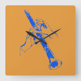 ヴィンテージオレンジブルーハンズクラリネットベニーグッドマン スクエア壁時計