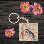 ヴィンテージオレンジブルーフローラバードミュージカルエフェメラ キーホルダー