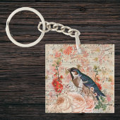 ヴィンテージオレンジブルーフローラバードミュージカルエフェメラ キーホルダー