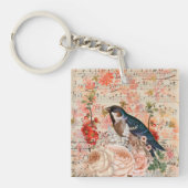 ヴィンテージオレンジブルーフローラバードミュージカルエフェメラ キーホルダー (正面)