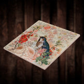 ヴィンテージオレンジブルーフローラバードミュージカルエフェメラ タイル